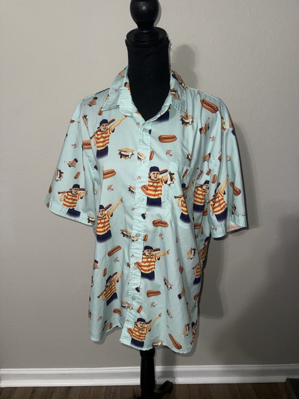 RSVLTS The Sandlot The Great Hambino Shirt Mens LG Blue Allover Print Button Up